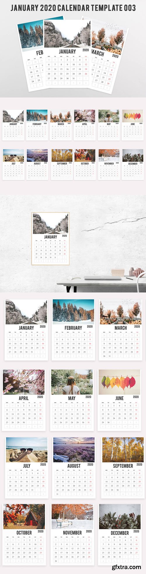 2020 Calendar Printable PSD Template [12-Months]