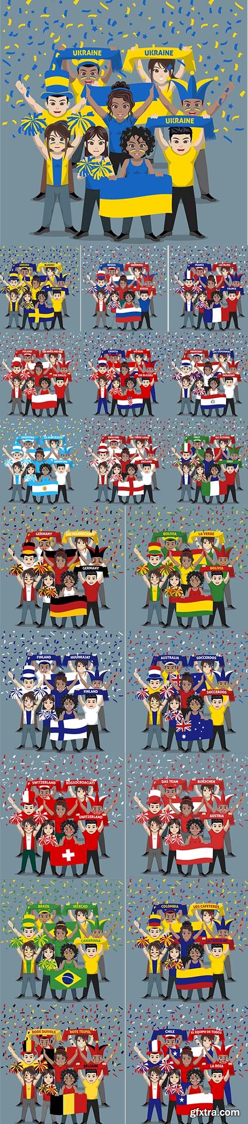 Vector Set of Group Supporter from Different National Football Team