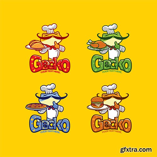 Gecko Chef Food Mascot Logo Set