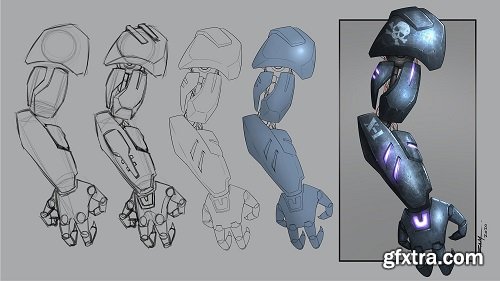 How to Draw and Paint a Robot Arm - Sketch to Color
