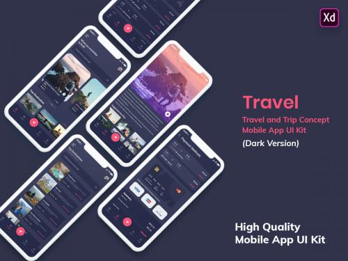 Tour & Travel Mobile App UI Kit Dark Version (XD)