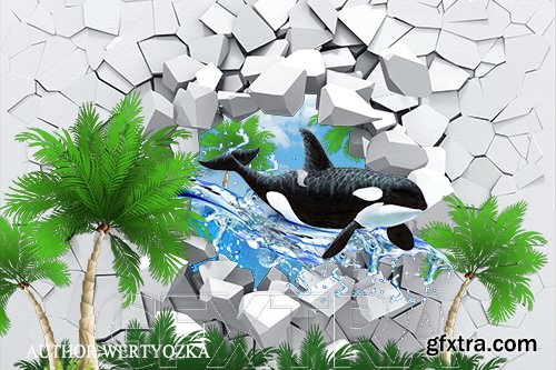 Whale 3d figure multilayer PSD source with 3D effect