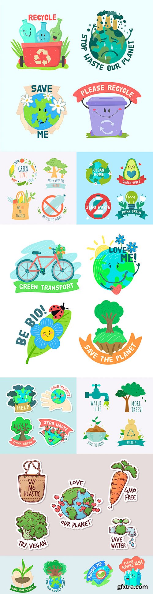 Ecological icon design colorful drawing collection