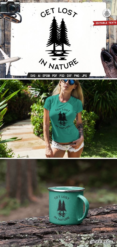 Get Lost Nature Logo Adventure, Retro Print Shirt