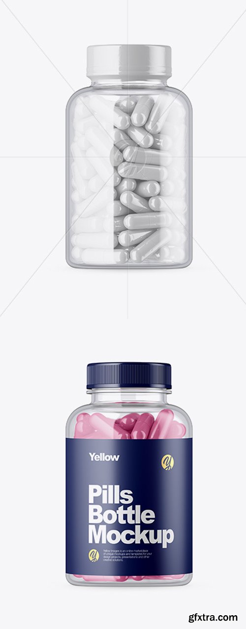 Clear Glass Pills Bottle Mockup 33366