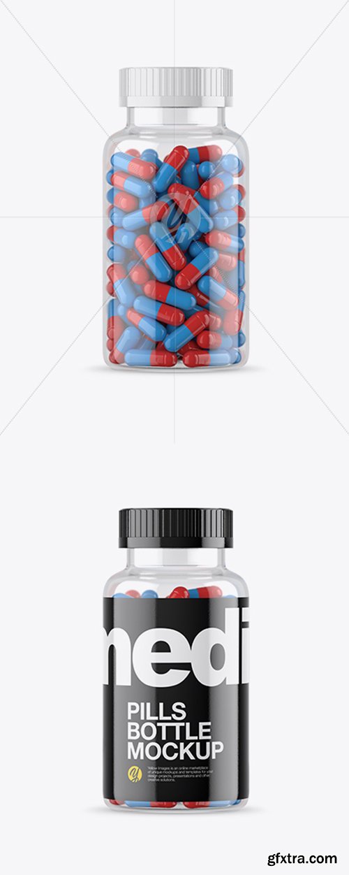 Clear Bottle With Red/Blue Pills Mockup 21891