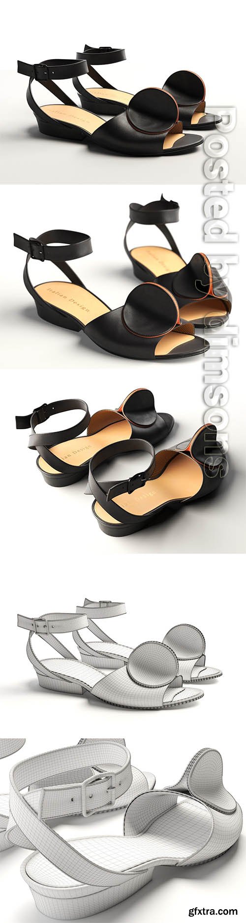 Cgtrader - Bijou Leather Strap Sandals 3D model