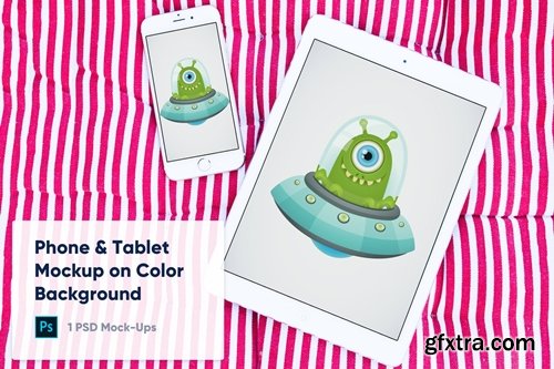 1 Tablet & Phone Mockup on Color Background