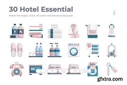 30 Hotel Essential Icons - Flat