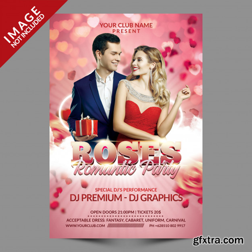 Roses romantic party flyer template Premium Psd