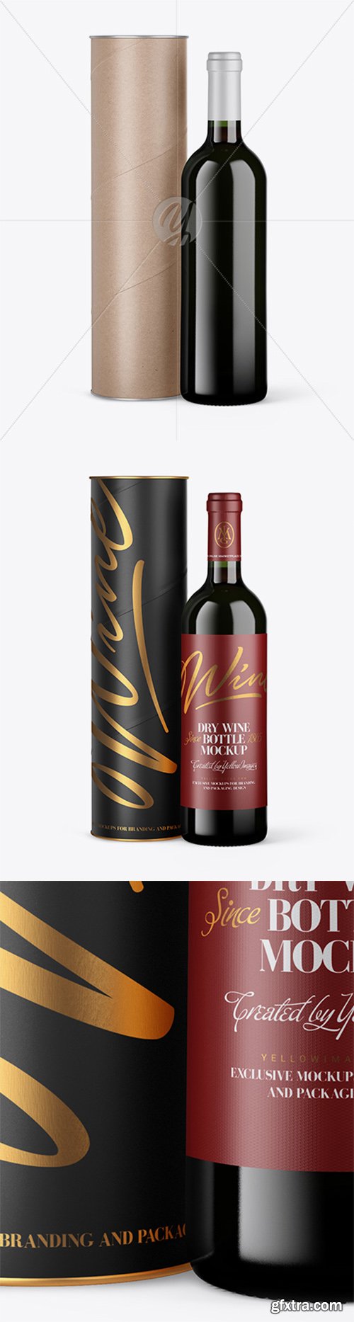 Green Glass Red Wine Bottle and Tube Mockup 28052