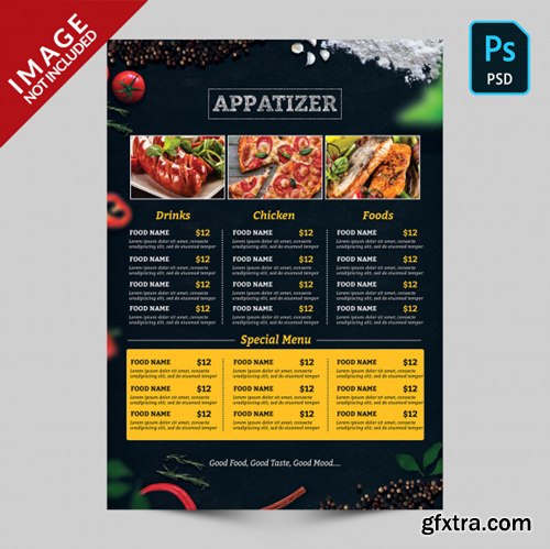 Dark food menu with food images Premium Psd