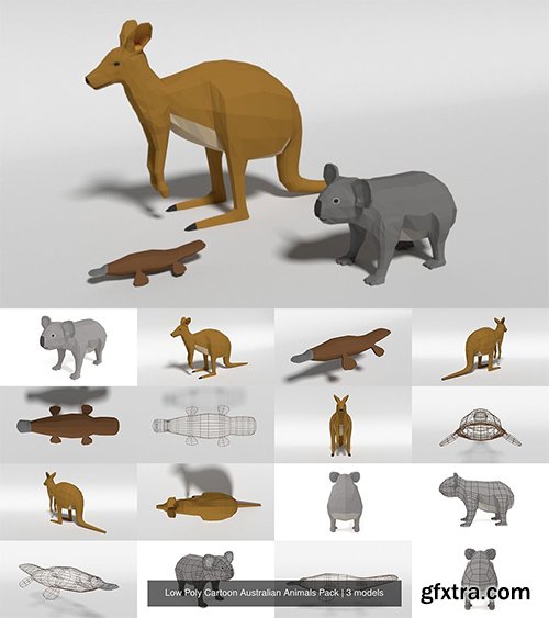 Cgtrader - Low Poly Cartoon Australian Animals Pack 3D Model Collection
