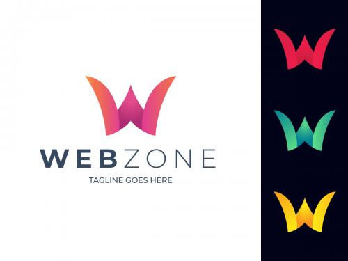 W letter logo template with 4 color variations