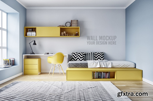 Wall mockup interior kids bedroom with decorations Premium Psd
