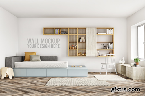 Wall mockup interior kids bedroom with decorations Premium Psd