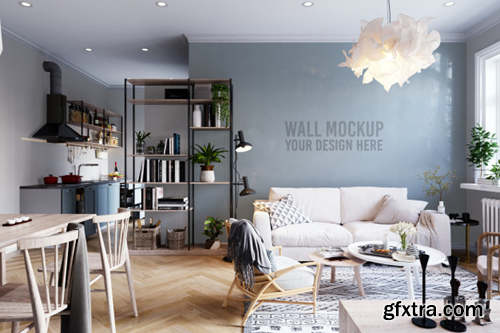 Walpaperl mockup interior scandinavian living room background Premium Psd