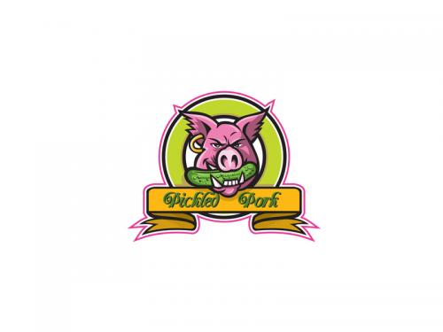 Wild Hog Biting Pickle Circle Mascot