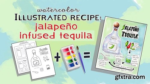 Watercolor Illustrated Recipe: Jalapeno Infused Tequila