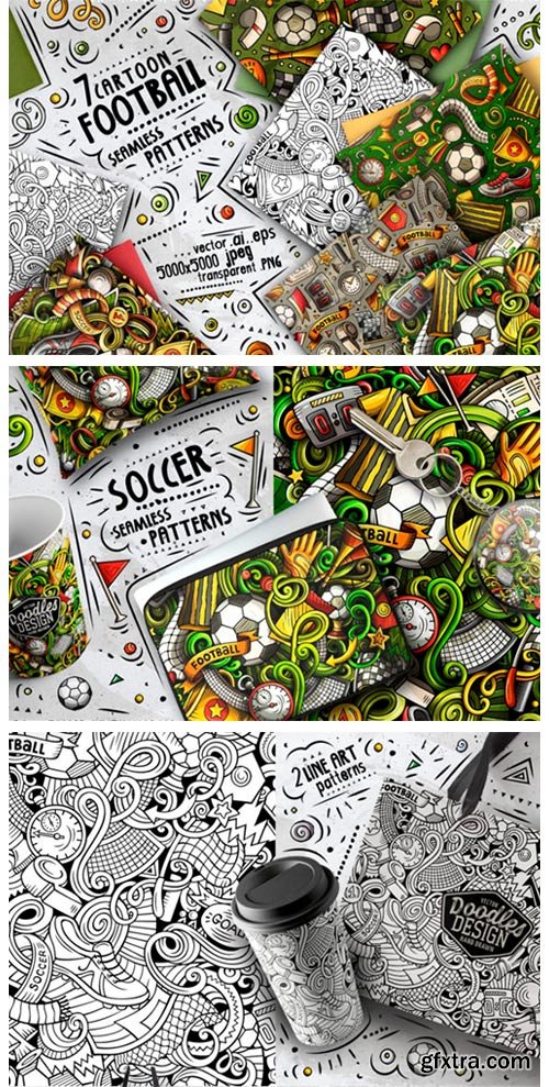 7 Soccer Doodle Seamless Patterns 2981842