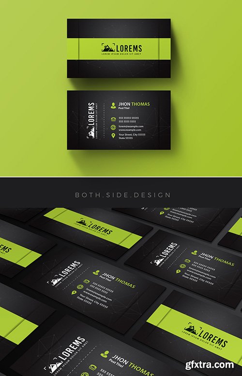 Business Card Layout with Lime Green Accents 204135526