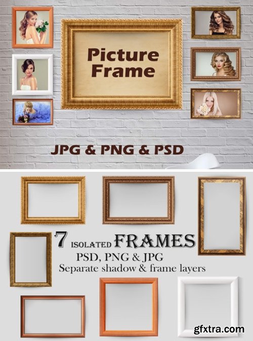 7 Wooden Picture Frames, Golden Frame 2982921
