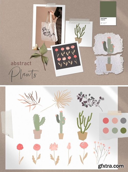 Abstract minimalistic flowers set