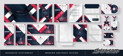Modern business stationery and corporate identity template set red blue navy abstract Premium Vector