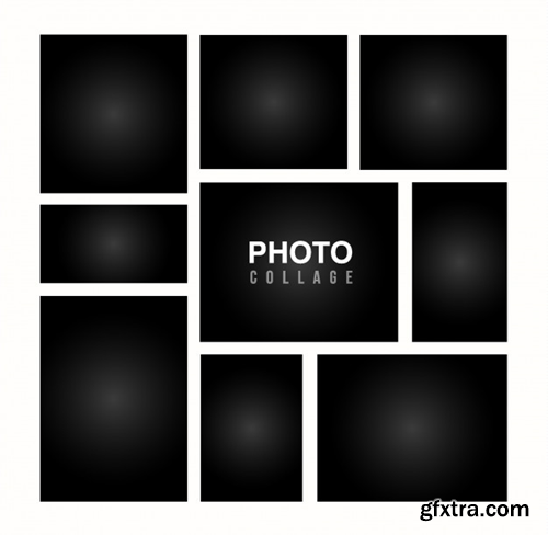 Black photo frame collage template Premium Vector