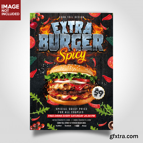 Hamburger extra spicy restaurant flyer template Premium Psd