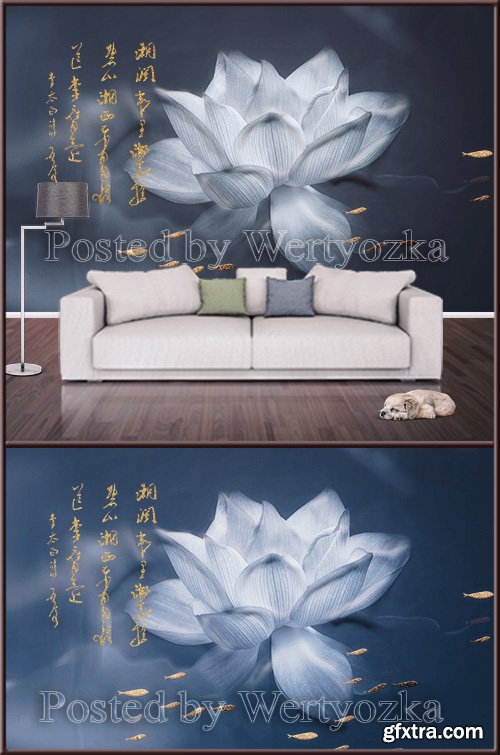 3D psd background wall lotus and goldfish