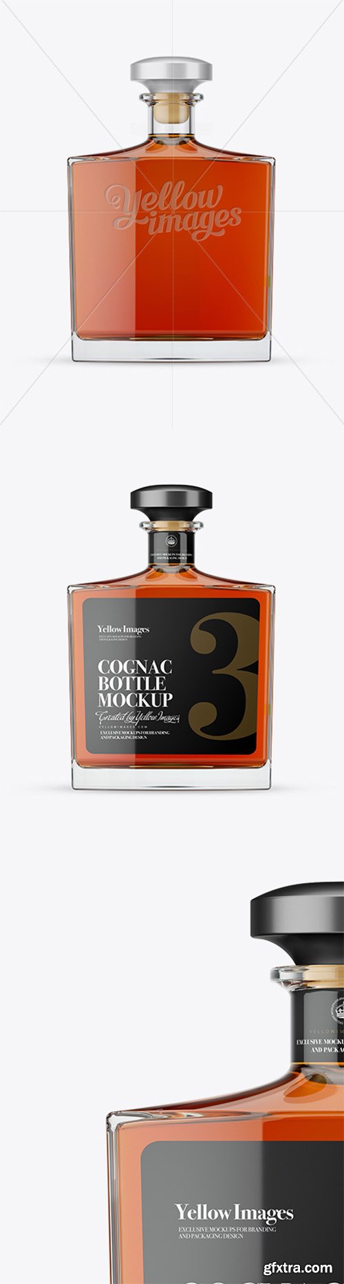 Square Clear Glass Bottle With Cognac Mockup 15639