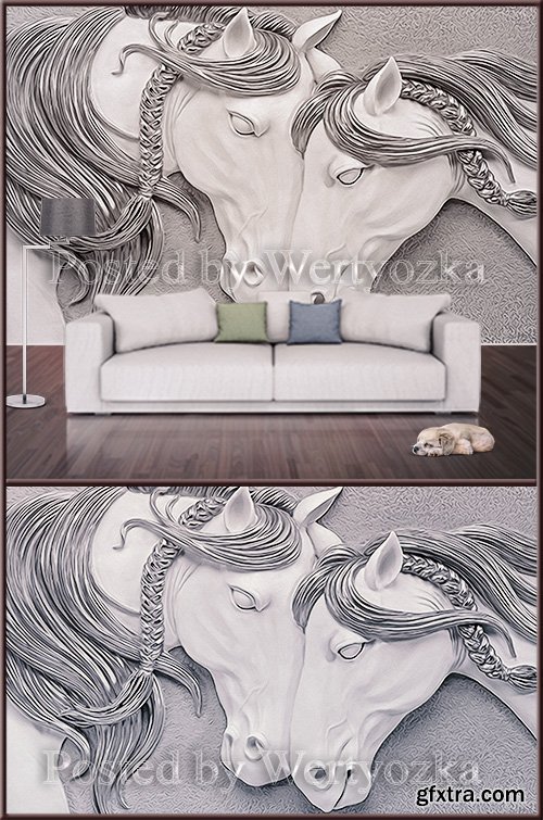 3D psd background wall two horses