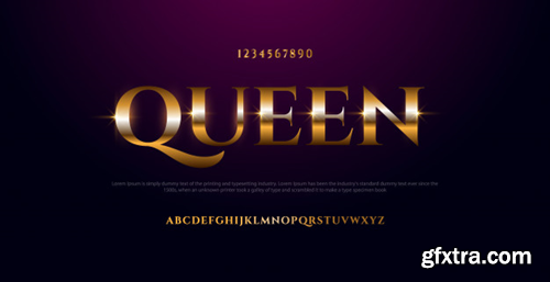 Elegant gold colored metal chrome alphabet font. typography classic style golden font Premium Vector
