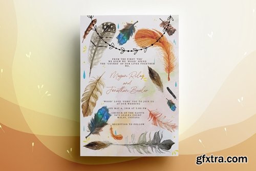 Feather Wedding Invitation Card