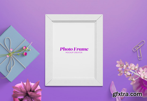 Cute photo frame mockup custom scene Premium Psd