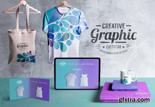 Front view of creative graphic designer desk Free Psd