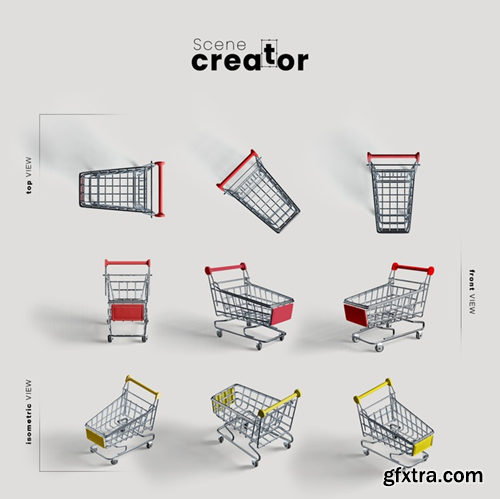 Shopping cart with wheels various angles for scene creator illustrations Free Psd