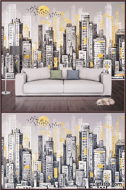 3D psd background wall abstract city