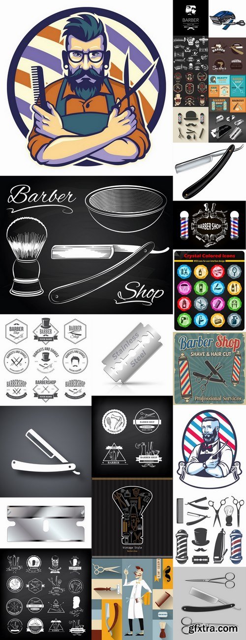 Hairdressing scissors razor blade clippers sticker icon vector image 25 EPS
