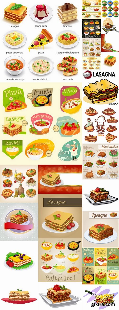 Italian food lasagna meal sticker icon vector image 25 EPS