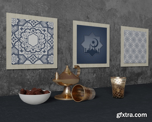Traditional ramadan arrangement with frames mock-up Free Psd