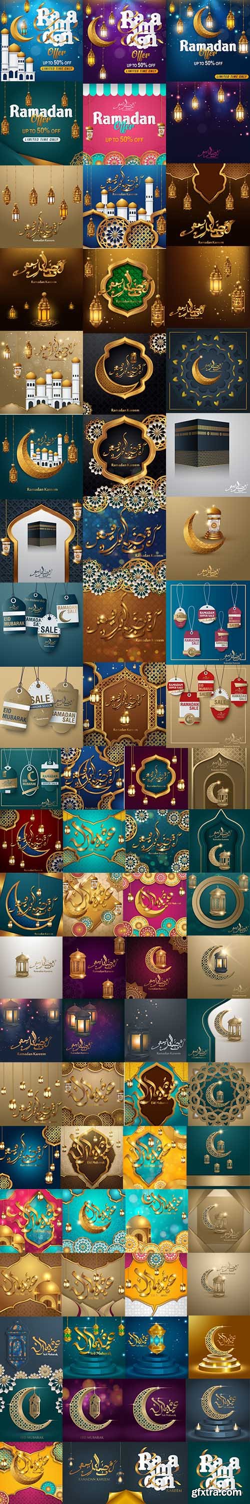 Happy Eid Mubarak and Ramadan Kareem Backgrounds Collection