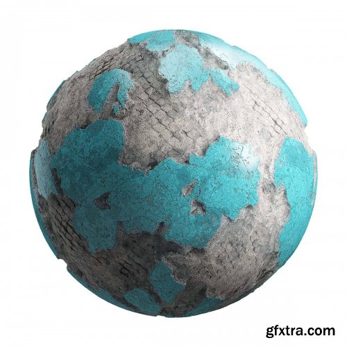 Damaged Cyan Painted Wall PBR Texture