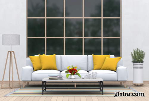 Living room interior in modern style with sofa and decorations. Premium Psd