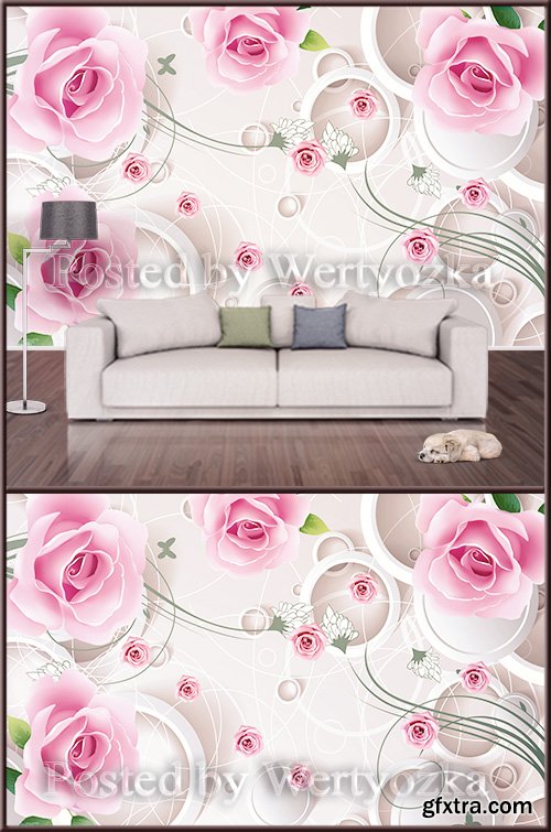 3D psd background wall pink roses abstraction