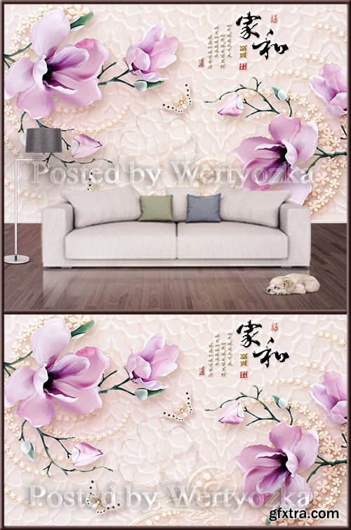 3D psd background wall flowers and fashion jewelry