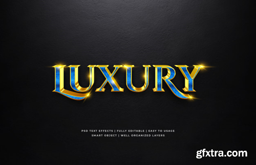 Blue gold luxury 3d text style effect Premium Psd