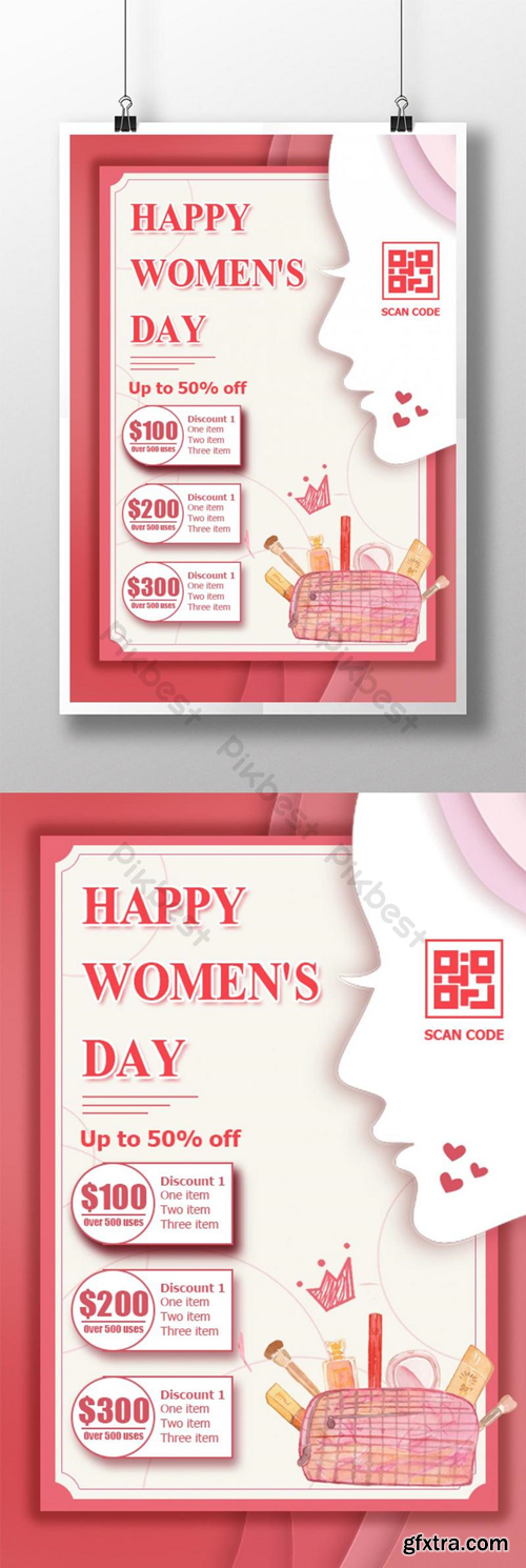 Red creative women\'s day promotion poster Template PSD