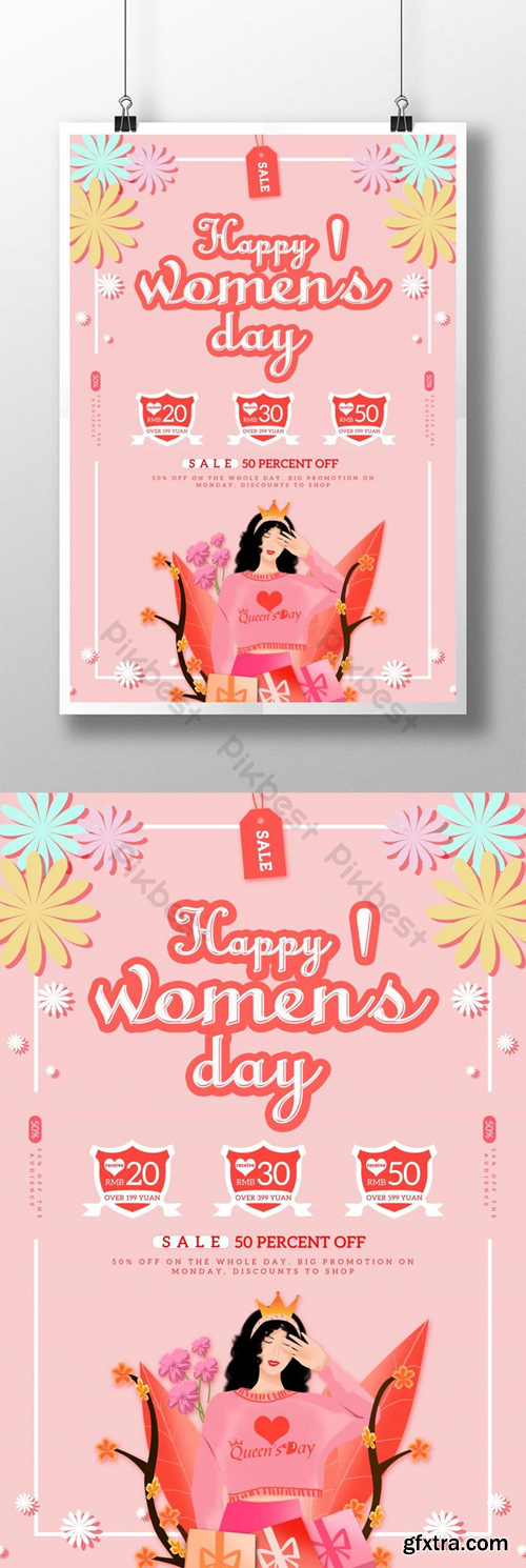 Creative happy women\'s day promotion poster Template PSD